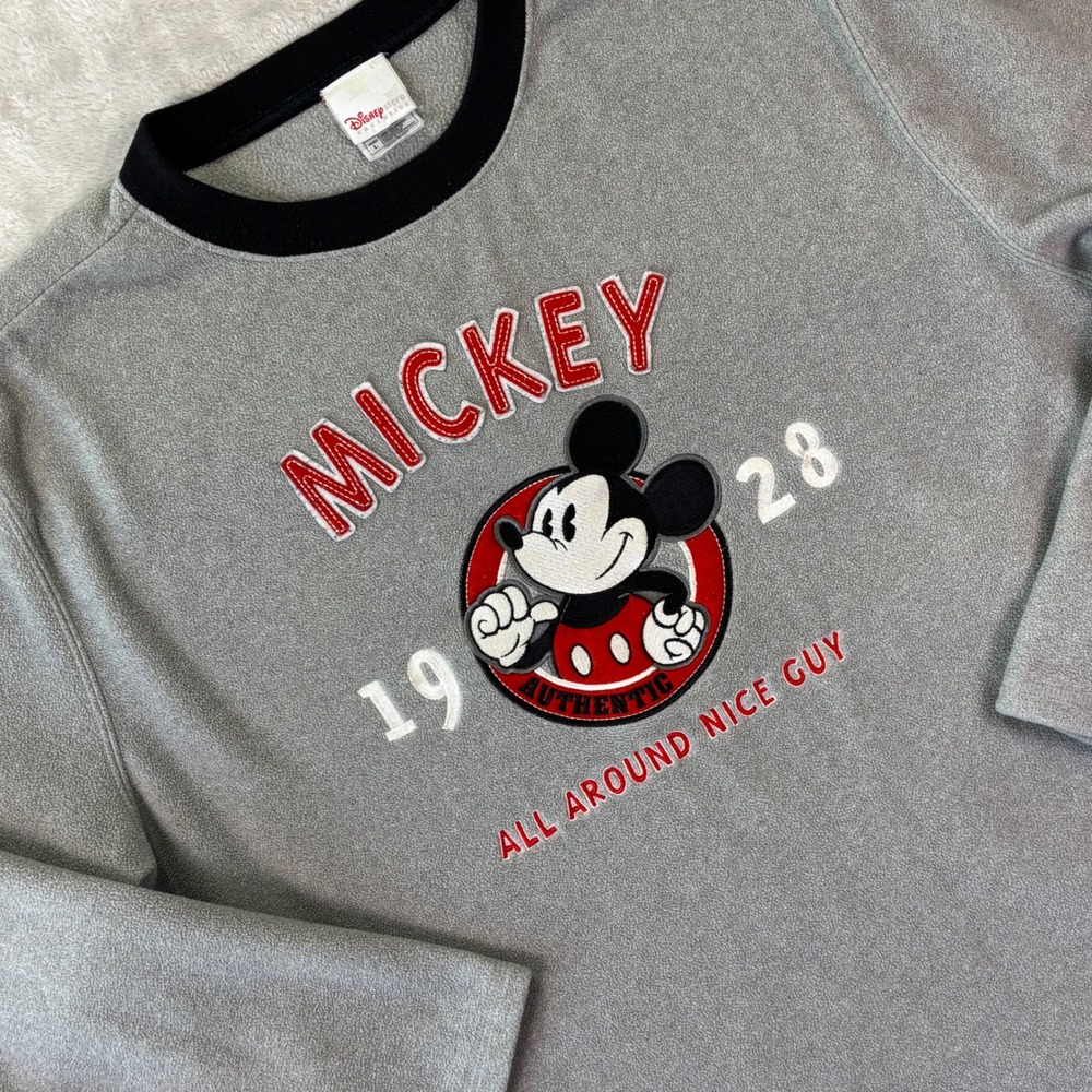 Vtg Disney Mens Fleece Sweatshirt Large Gray Mickey Mouse All Around Nice Guy